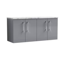 Balterley Level 1200mm Wall Hung 4 Drawer Unit, Laminate Worktop - Satin Grey - thumbnail 1