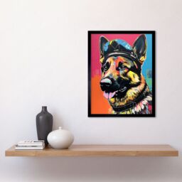 "Artery8 Wall Art Print German Shepherd Wearing Police Hat Modern Pop Art Framed in Black - Size: W12"" x H16""" - thumbnail 2