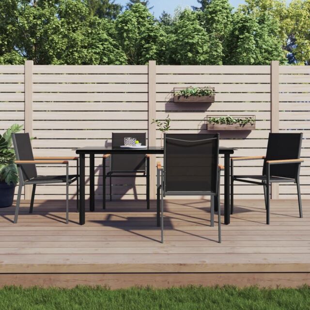 Berkfield Home 5 Piece Garden Dining Set Black Textilene & Steel - image 1