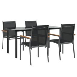 Berkfield Home 5 Piece Garden Dining Set Black Textilene & Steel - thumbnail 3