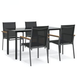 Berkfield Home 5 Piece Garden Dining Set Black Textilene & Steel - thumbnail 2