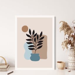 ARTZE Brown, Beige & Blue Boho Graphical Floral Framed Print SIZE: A2 with White Frame in Brown - Size: A4 - thumbnail 2