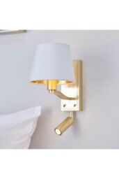 Netlighting Harvey 1 Light Indoor Wall Light Satin Brushed Gold Vintage White Faux Silk E14 - thumbnail 2