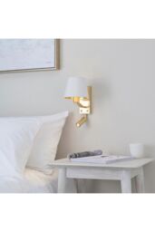 Netlighting Harvey 1 Light Indoor Wall Light Satin Brushed Gold Vintage White Faux Silk E14 - thumbnail 6