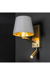 Netlighting Harvey 1 Light Indoor Wall Light Satin Brushed Gold Vintage White Faux Silk E14 - thumbnail 5
