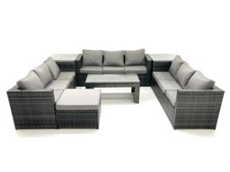 Fimous Outdoor Garden Furniture Set 10 Seater Rattan Sofa Set with Coffee Table Big Footstool 2 Side Tables Dark Grey Mixed - thumbnail 2