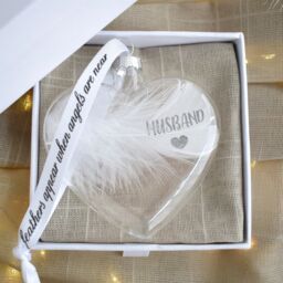 Amaya Rose Ltd In Memory of HUSBAND Feather Heart Bauble Gift Boxed in Clear - thumbnail 5