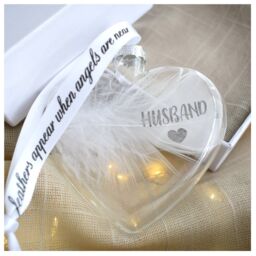Amaya Rose Ltd In Memory of HUSBAND Feather Heart Bauble Gift Boxed in Clear - thumbnail 4