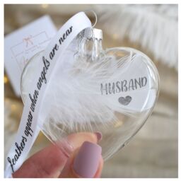 Amaya Rose Ltd In Memory of HUSBAND Feather Heart Bauble Gift Boxed in Clear - thumbnail 2