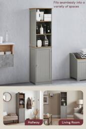 Home Discount Bath Vida Priano 3 Open Shelves & 2-Tier Door Storage Tall Cabinet Storage Bathroom Furniture 1600 x 400 x 380 mm in Grey - thumbnail 7