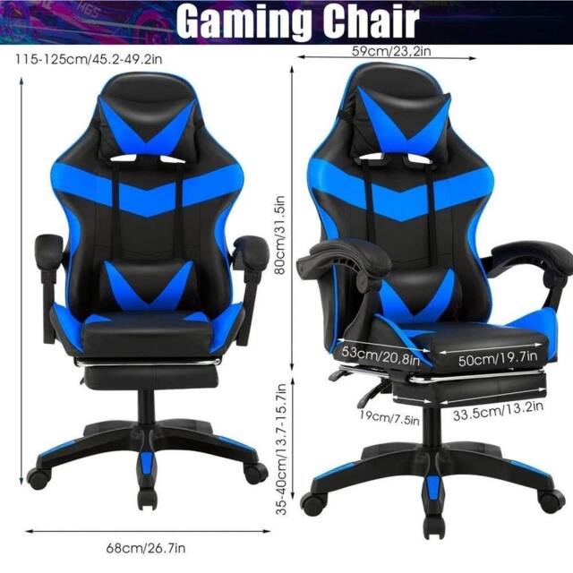 FLAVORA Blue Tilt Faux Leather Swivel Gaming Office Chair - Size: 0.6m2 - image 1