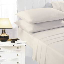 K Collection Percale Percale Fitted Sheet in Cream - Size: Single