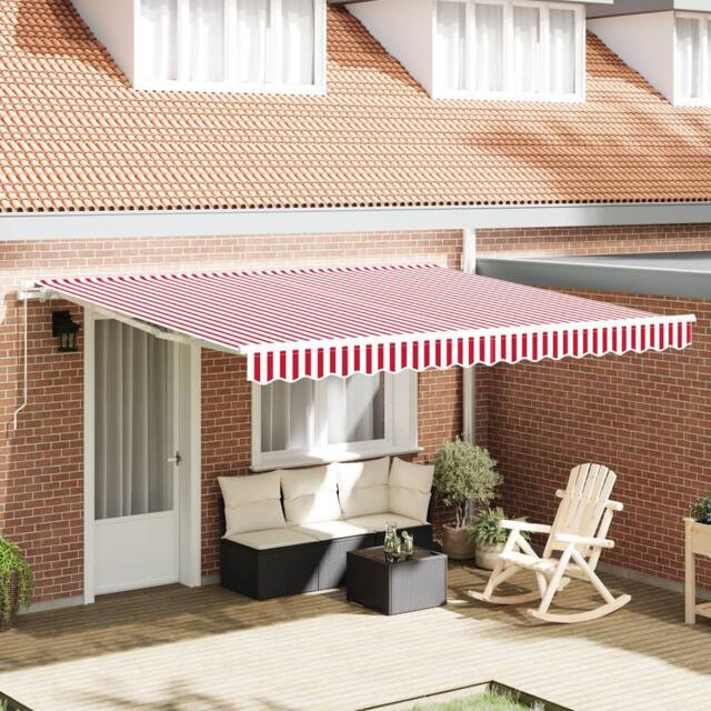 Berkfield Home Manual Retractable Awning Red & White Stripe 400x350 cm - image 1