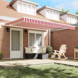 Berkfield Home Manual Retractable Awning Red & White Stripe 400x350 cm - thumbnail 3