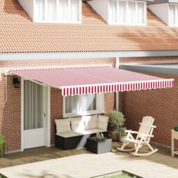 Berkfield Home Manual Retractable Awning Red & White Stripe 400x350 cm - thumbnail 1