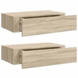 Berkfield Home Elegant Wall-mounted Drawer Shelves 2 pcs Oak 40x23.5x10cm MDF in Light Tan - Size: 40x23.5x10 cm - thumbnail 3