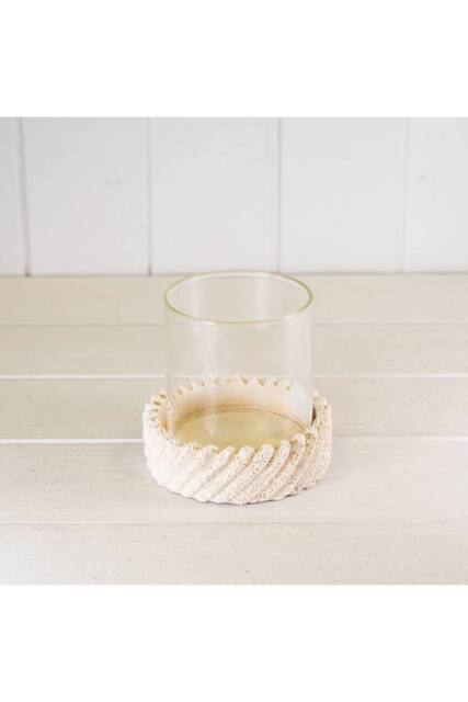 KDMD Sandy Textured Hurricane Glass Candle Holder in Light Sand - image 1
