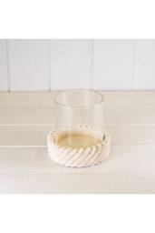 KDMD Sandy Textured Hurricane Glass Candle Holder in Light Sand