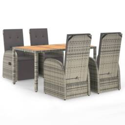 Berkfield Home 5 Piece Garden Dining Set Grey Poly Rattan&Solid Wood Acacia - thumbnail 2