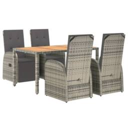 Berkfield Home 5 Piece Garden Dining Set Grey Poly Rattan&Solid Wood Acacia - thumbnail 3