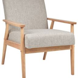 Wyld and Coco Mid-Century Armchair Grey Polyester-Linen Upholstery Light Wood Frame - thumbnail 2