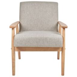 Wyld and Coco Mid-Century Armchair Grey Polyester-Linen Upholstery Light Wood Frame - thumbnail 4