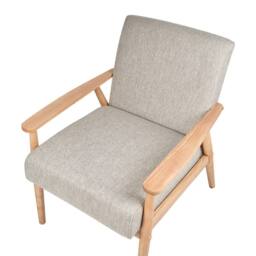 Wyld and Coco Mid-Century Armchair Grey Polyester-Linen Upholstery Light Wood Frame - thumbnail 6