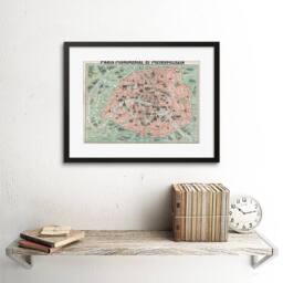 "Wee Blue Coo Robelin Paris Monument Map French Artwork 12x16"" Framed Wall Art Print in Pink - Size: W12"" x H16""" - thumbnail 2