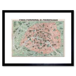 "Wee Blue Coo Robelin Paris Monument Map French Artwork 12x16"" Framed Wall Art Print in Pink - Size: W12"" x H16""" - thumbnail 1