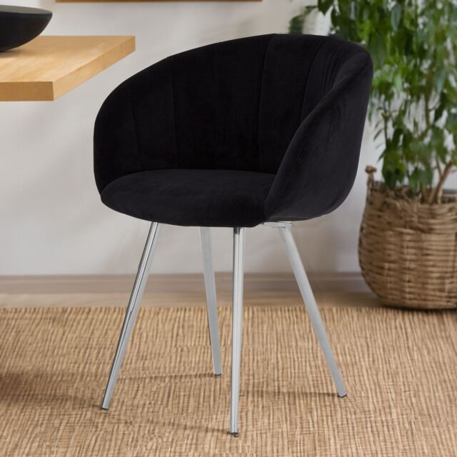 Orsina Black Velvet Chair, Backrest Dining Chair, Easy to Clean Swivel Dining Armchair, Comfortable Armchair - image 1