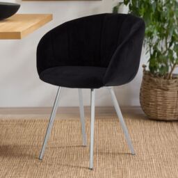 Orsina Black Velvet Chair, Backrest Dining Chair, Easy to Clean Swivel Dining Armchair, Comfortable Armchair - thumbnail 1