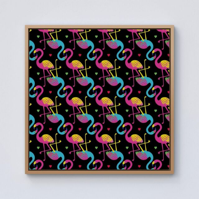 Warren Reed - Designer Vivid Flamingo Pattern Framed Canvas in Light Brown - Size: w40 inch x h40 inch - image 1