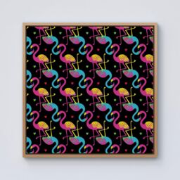 Warren Reed - Designer Vivid Flamingo Pattern Framed Canvas in Light Brown - Size: w40 inch x h40 inch - thumbnail 1