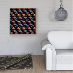 Warren Reed - Designer Vivid Flamingo Pattern Framed Canvas in Light Brown - Size: w40 inch x h40 inch - thumbnail 2