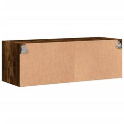 Berkfield Home Wall Cabinet with Glass Doors Smoked Oak 102x37x35 cm in Brown - Size: 102 x 37 x 35 cm - thumbnail 8