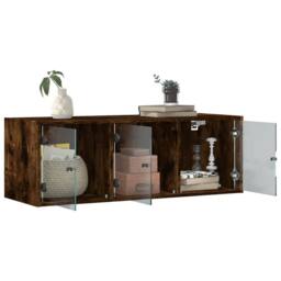 Berkfield Home Wall Cabinet with Glass Doors Smoked Oak 102x37x35 cm in Brown - Size: 102 x 37 x 35 cm - thumbnail 5