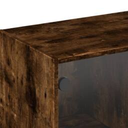 Berkfield Home Wall Cabinet with Glass Doors Smoked Oak 102x37x35 cm in Brown - Size: 102 x 37 x 35 cm - thumbnail 9