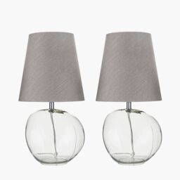 Ruma Set of 2 Hallie Clear Glass & Grey Shade Table Lamp - thumbnail 3