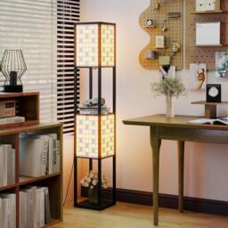 Costway 2-Light Floor Lamp Wooden Shelf Lamp with Shelves in Brown - thumbnail 4