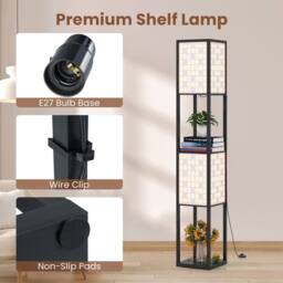 Costway 2-Light Floor Lamp Wooden Shelf Lamp with Shelves in Brown - thumbnail 9