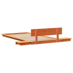 Berkfield Home Floor Bed Frame with Bedside Tables Wax Brown 100x200cm Solid Wood - Size: 100x200 cm - thumbnail 7