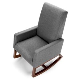 Costway Modern Rocking Chair Upholstered Fabric Leisure Armchair with Rubber Wood Base in Grey - thumbnail 6