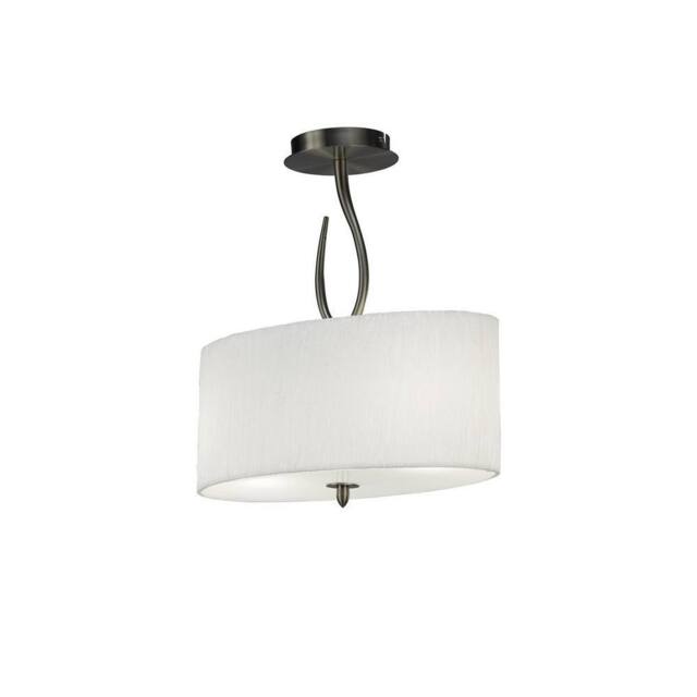 Netlighting Lua Semi Flush Ceiling 2 Light E27 Satin Nickel with White Shade in Grey - image 1