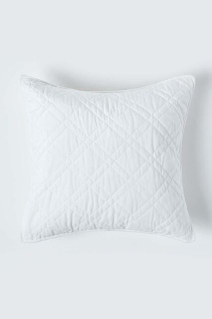 Homescapes Luxury Quilted Velvet Cushion Cover Geometric Pattern in Off-White - Size: 45 cm x 45 cm - image 1