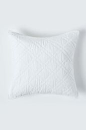 Homescapes Luxury Quilted Velvet Cushion Cover Geometric Pattern in Off-White - Size: 45 cm x 45 cm