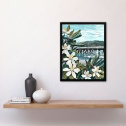 Artery8 Dunoon Pier Scotland Painting Lily Wildflowers Framed Art Print in Green - Size: A4 - thumbnail 4