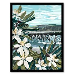 Artery8 Dunoon Pier Scotland Painting Lily Wildflowers Framed Art Print in Green - Size: A4 - thumbnail 1