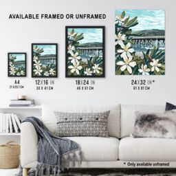 Artery8 Dunoon Pier Scotland Painting Lily Wildflowers Framed Art Print in Green - Size: A4 - thumbnail 3