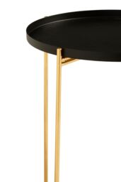 Orsina Round Black Metal Side Table, Sleek Raised Rim Top with Gold Frame, Contemporary Intersecting Base Table - thumbnail 5