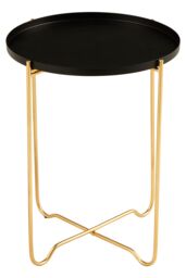 Orsina Round Black Metal Side Table, Sleek Raised Rim Top with Gold Frame, Contemporary Intersecting Base Table - thumbnail 3